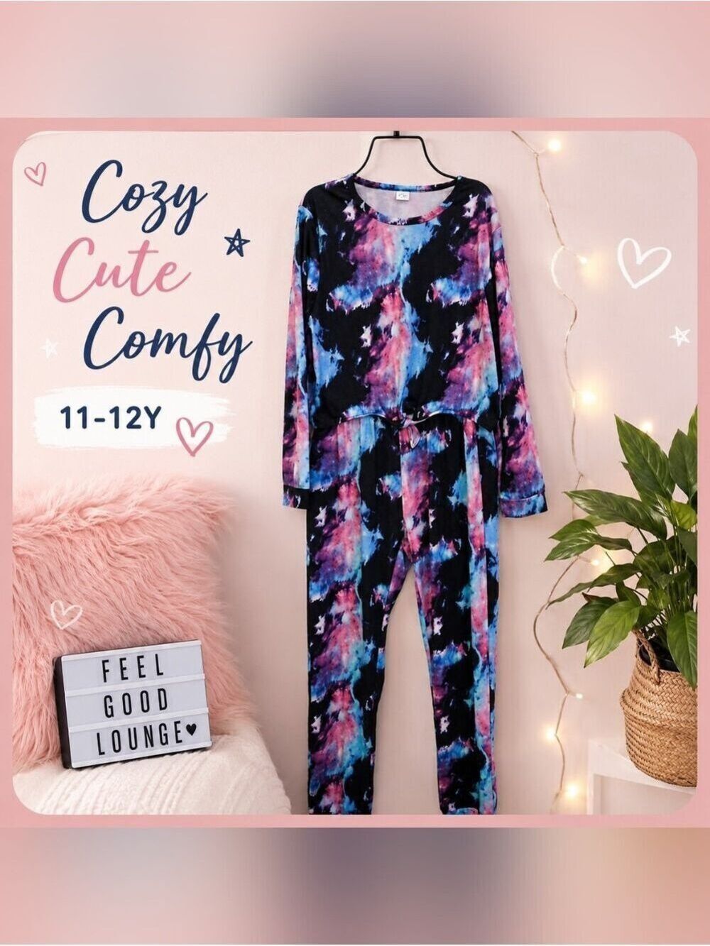 Tie Dye Galaxy Shirt Pant Matching Set With Cute Tie On Shirt